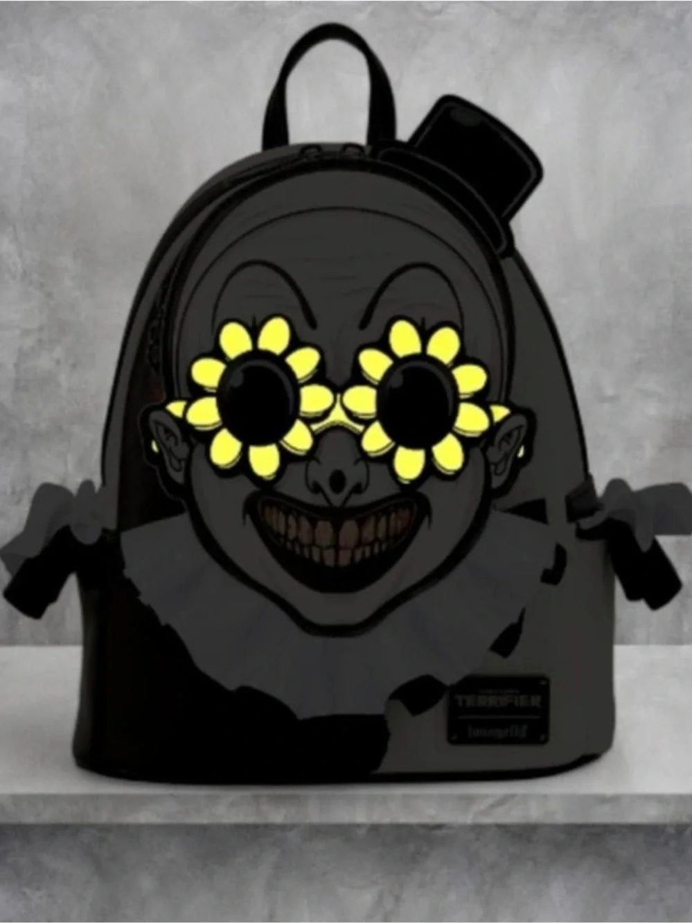 Loungefly Black, White & Yellow Clown Face Ruffle Backpack